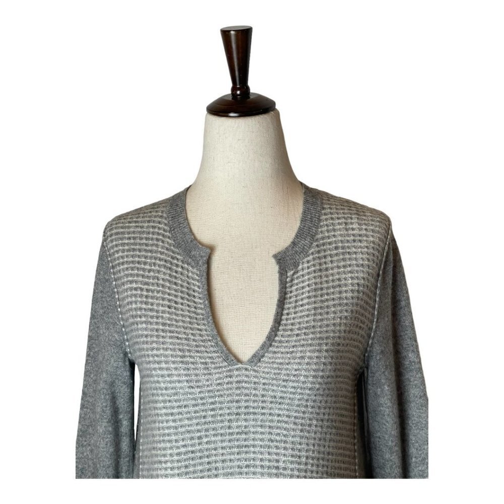 Rebecca Taylor Gray Cashmere Wool Blend Split V Neck Waffle Knit Sweater Size XS - Picture 3 of 9